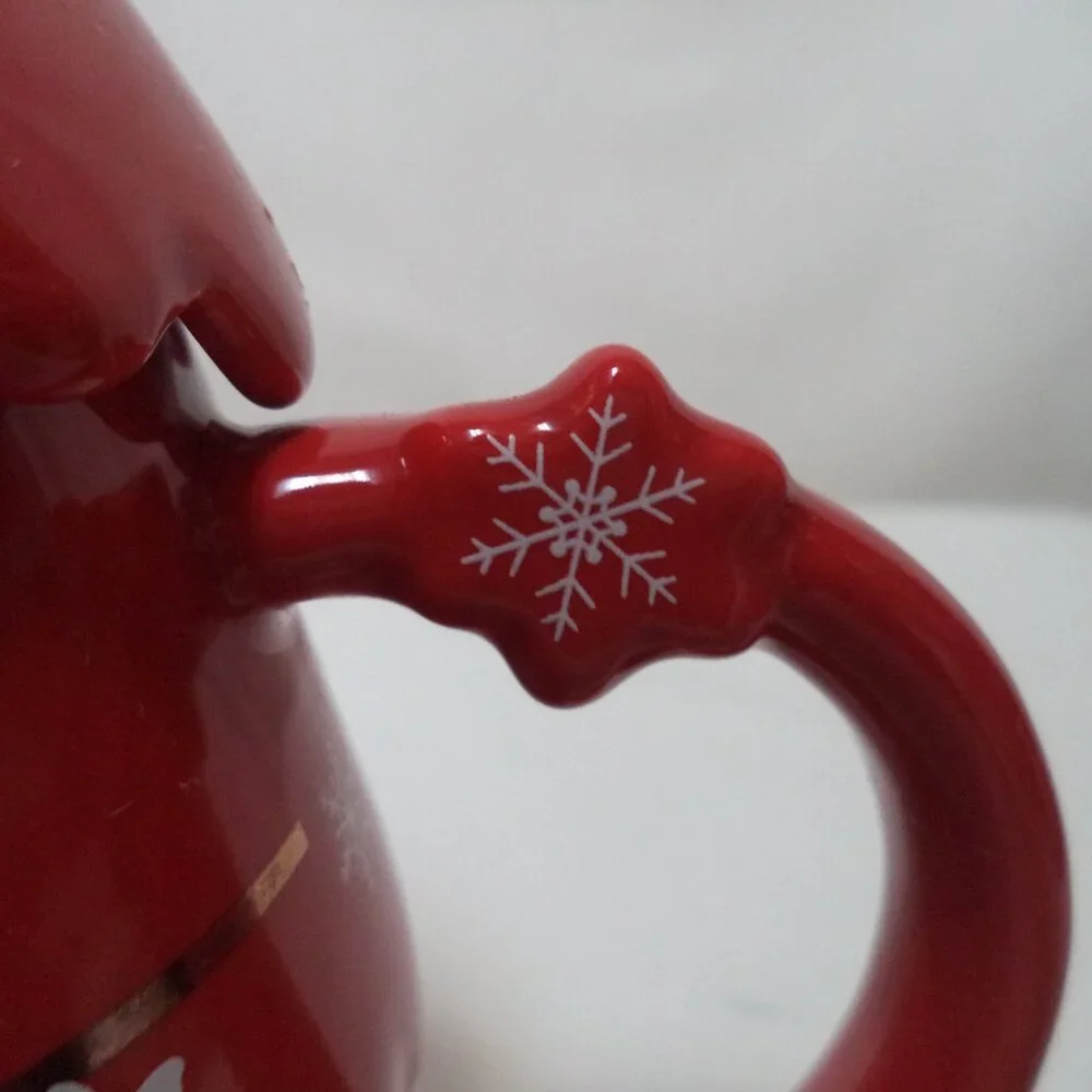 Christmas Tree lidded Mug Cup Snowflakes Stars Reindeer Bells ceramic straw hole